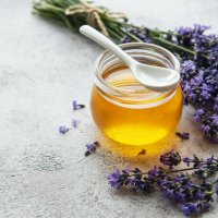 Honey and fresh lavender flowers